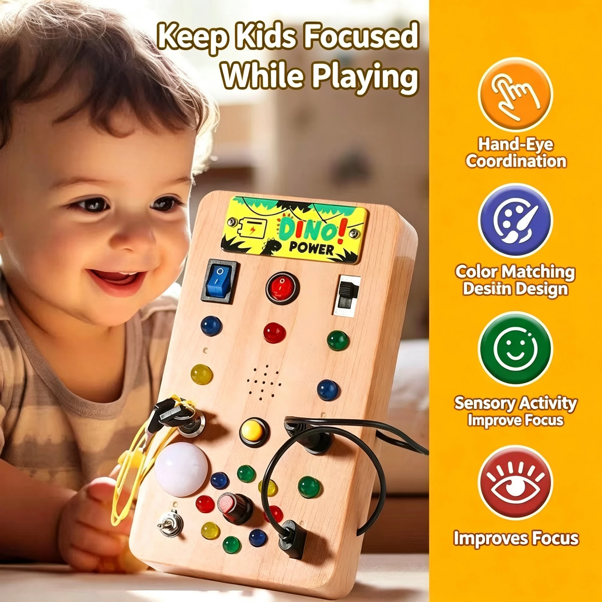 LED Switch Board for Kids, Traffic Light Sensory Activity Toy with Lights, Preschool Educational Gift for Boys Girls ﻿