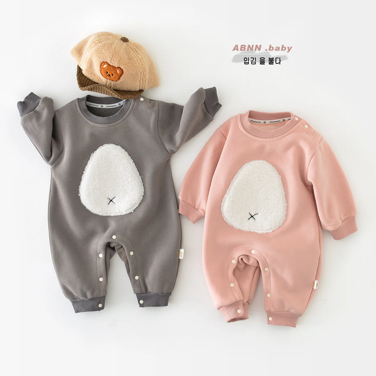 

Newborn jumpsuit plush long crawl winter rompers for boys and girls Korean thickened warm outwear pullovers baby onesies clothes