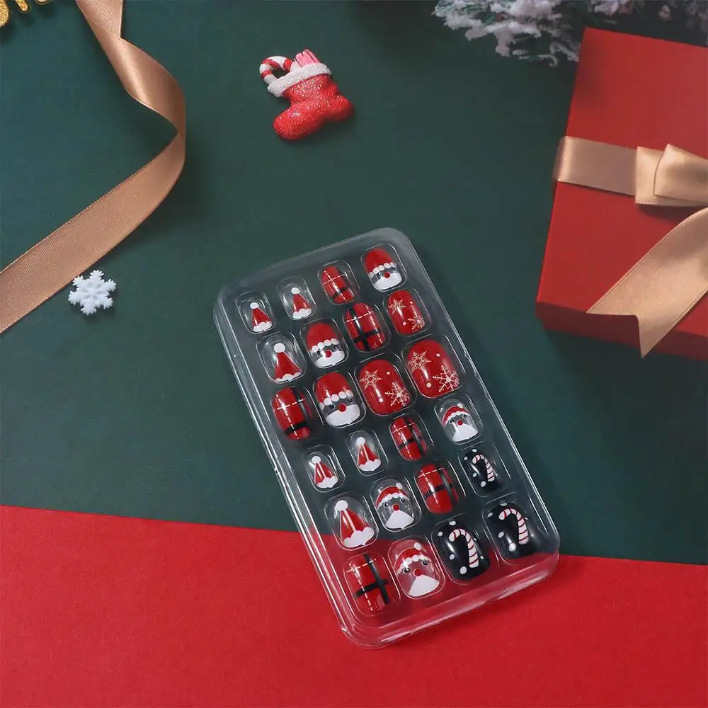 Kerst nepnagels Cartoon stijl afneembare pers op nepnagels Volledige dekking Druk op de nagels Meisjes nageldecoratie