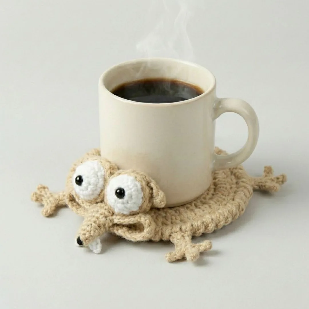 Cartoon Crochet Squirrel Coasters Heat Resistant Funny Crochet Coasters Woven Handmade Coasters