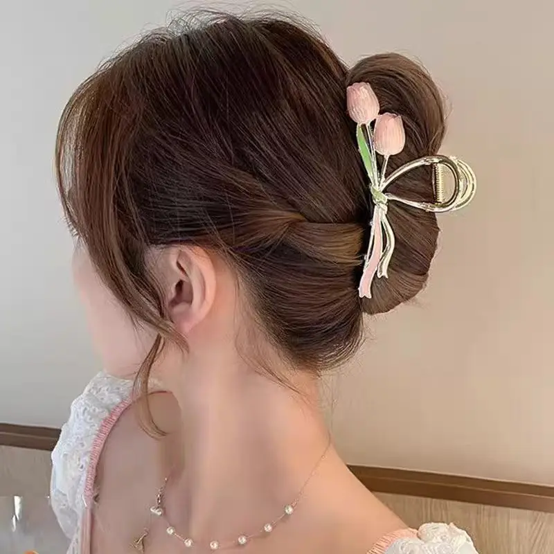 

High-Quality Large Hair Clip for Thick Hair, Elegant Tulip-Shaped Shark Clip, Light Luxury Hair Accessory