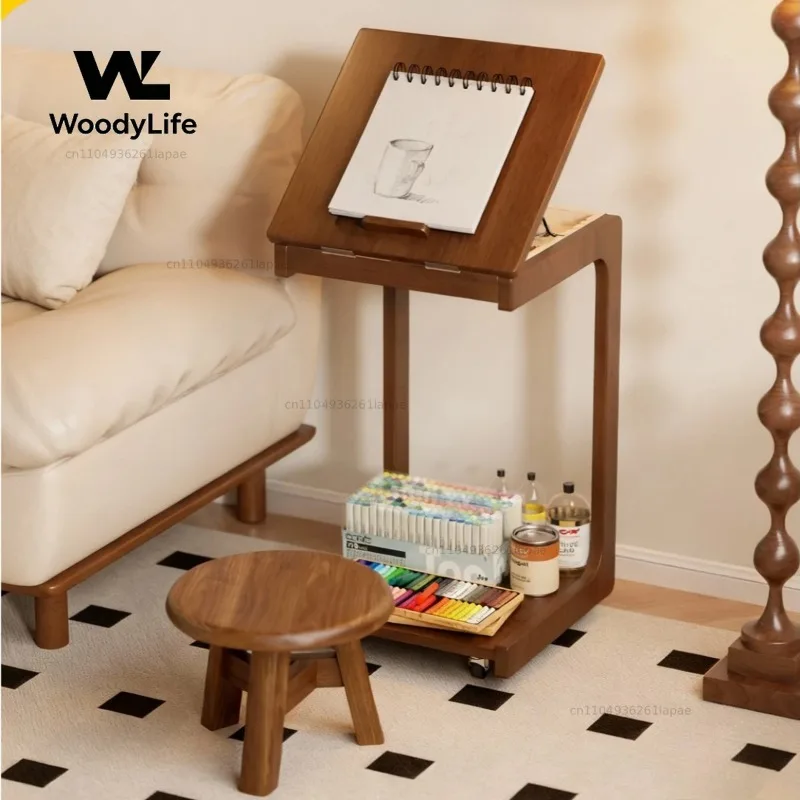 Mobile Coffee Table, Solid Wood Sofa Side Table, Foldable Living Room Table, All Solid Wood Desk, Bedroom Bedside Table