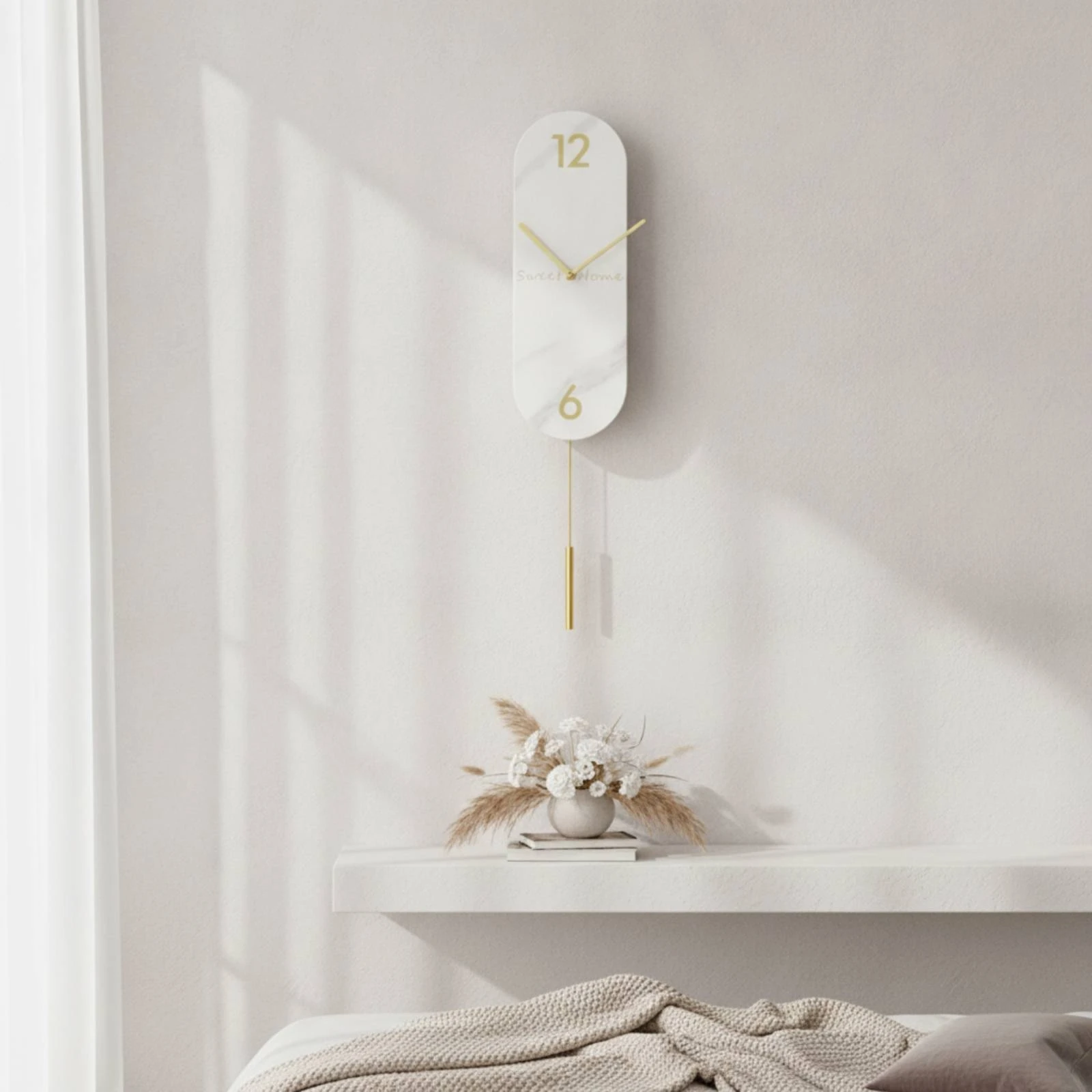 Modern Pendulum Wall Clock Hanging Decorative Wall Clock with Pendulum Slim Metal for Living Room, Hallway