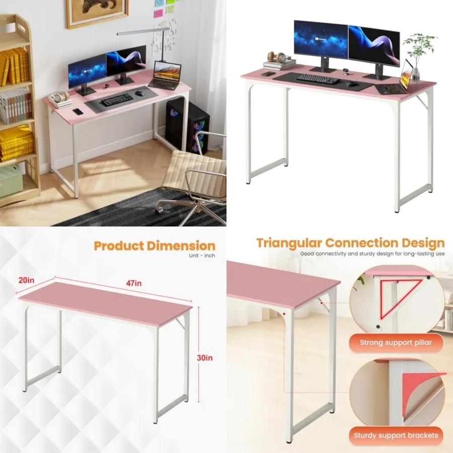 

Computer Desk Office Desk with Metal Frame, Adjustable Feet Water-Resistant, Scratchproof Surface Sturdy Writg Table for Home O