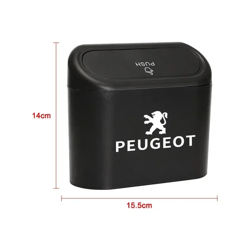 Tempat sampah portabel mobil Logo otomatis kotak penyimpanan serba-serbi untuk Peugeot 408 4008 308 3008 5008 Rifter 508 2008 208 301 RCZ 407 108 608