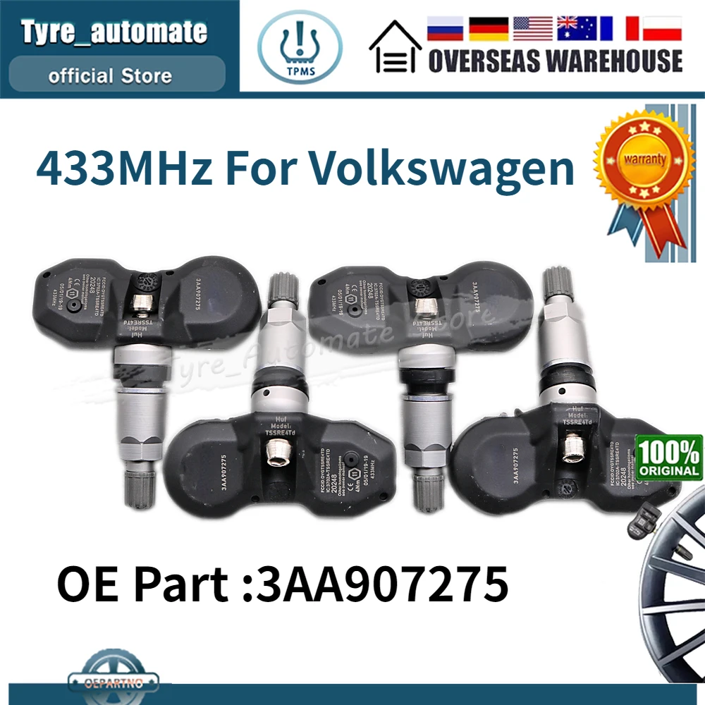 

TPMS Tire Pressure Monitoring System 3AA907275 Tyre Sensors 433MHz For Volkswagen CC 2012-17 Tiguan 3AA907275B