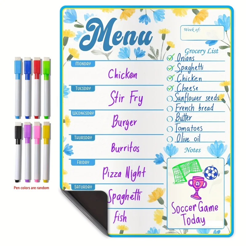 conjunto-de-quadro-magnetico-para-menu-de-geladeira-flor-tamanho-grande--quadro-branco-para-planejamento-semanal-de-refeicoes