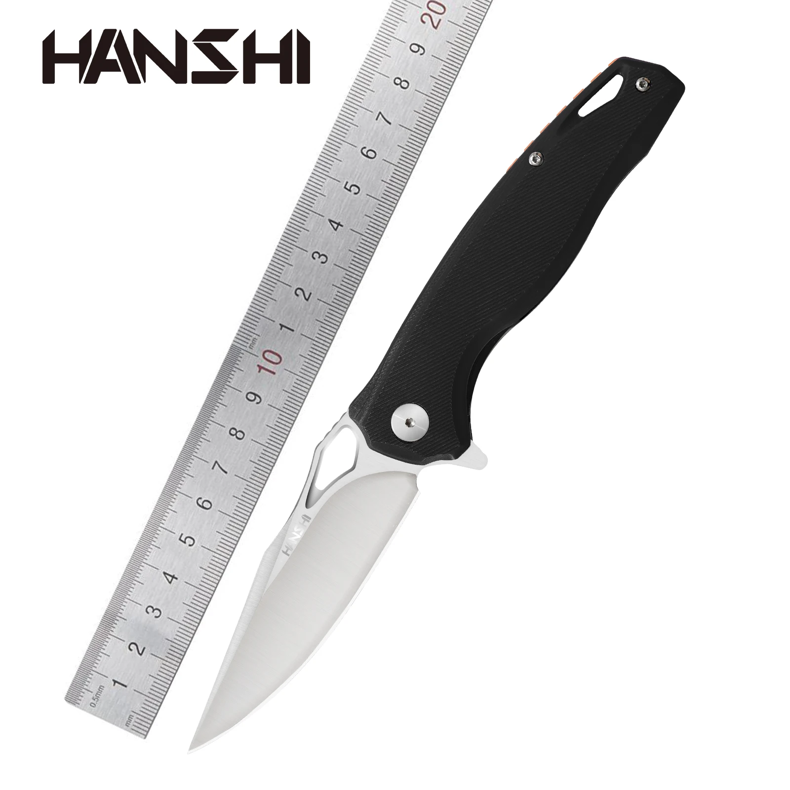 HANSHI-cuchillo plegable de hoja de acero D2 para hombre, navaja de bolsillo EDC de supervivencia con mango G10 para acampar al aire libre y caza