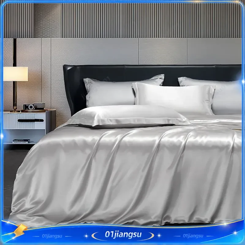 100% Mulberry Silk Bedding Set 4 Piece Double Sided Luxury Silk Duvet Cover Sheet Pillowcase Soft Smooth Hypoallergenic Home