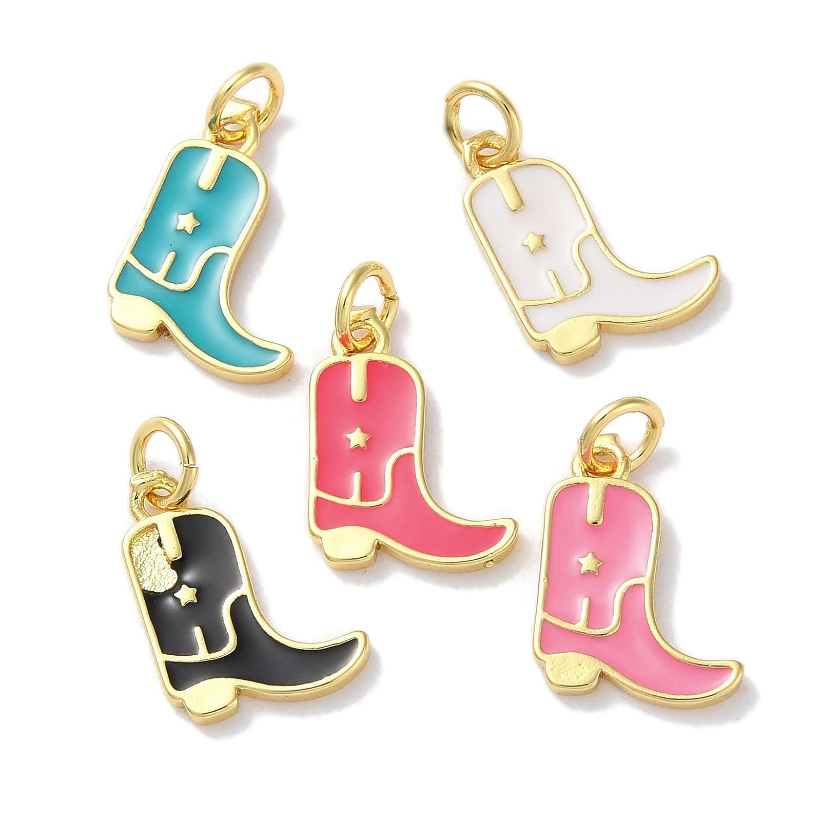 

10pcs Brass Enamel Cowboy Boot Charms Real 18K Gold Plated for Jewelry Making DIY Earrings Necklace Supplies Accessories Crafts