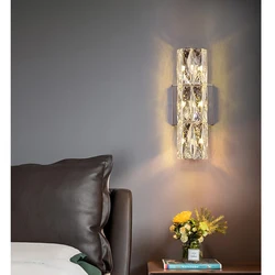 bedroom bedside long wall lamp background wall villa light luxury high-end Living room  crystal wall light