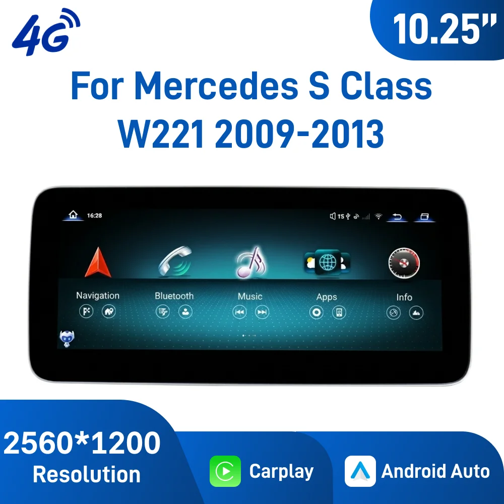 10.25 Inch Android 13 Car Navigation for Mercedes S Class W221 2009-2013, Multimedia Player, Wireless CarPlay IPS Touch Screen