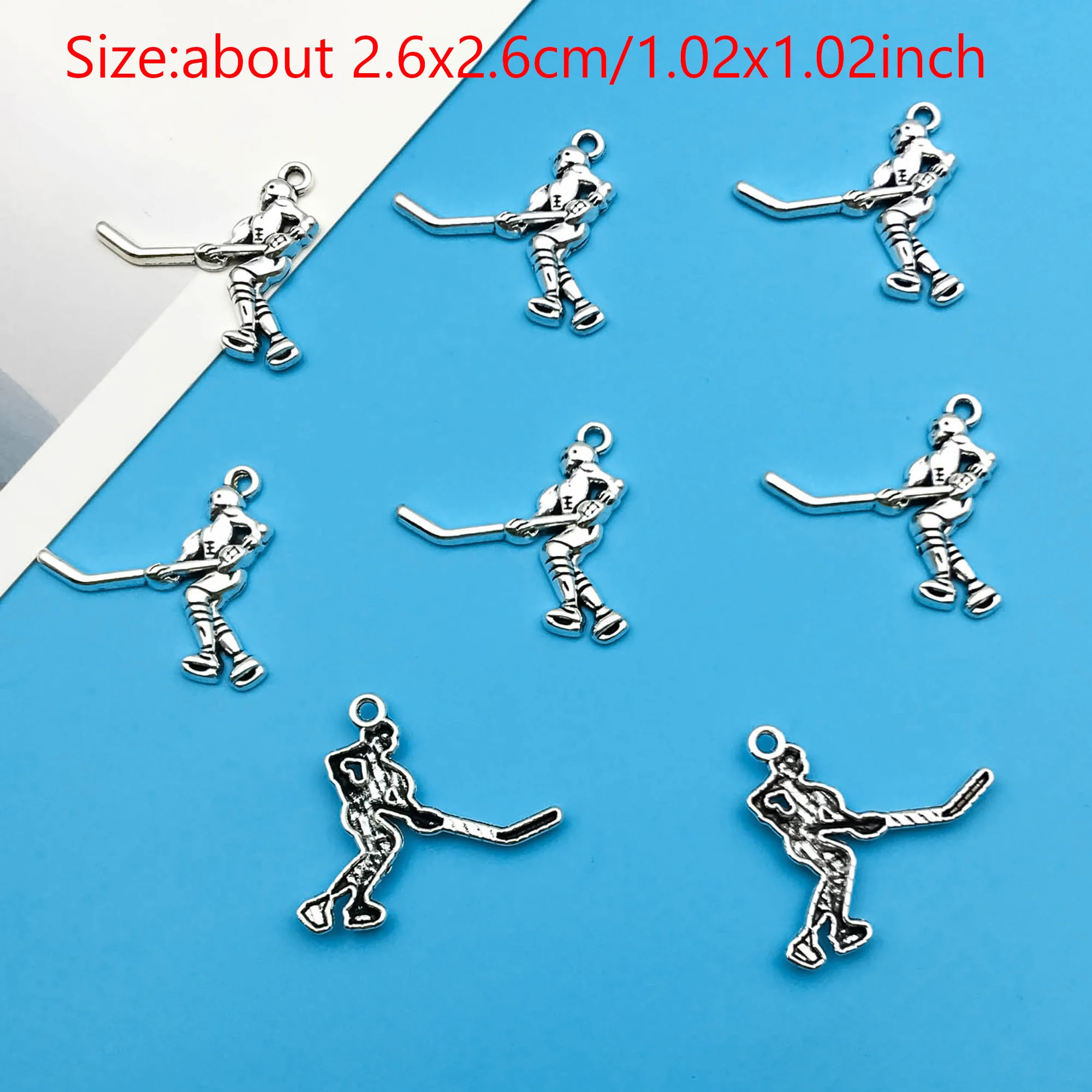 10/20pcs Antique Silvery Ice Hockey Athlete Charms Alloy Sports Pendants For DIY Jewelry Making Findings Craft Accessories