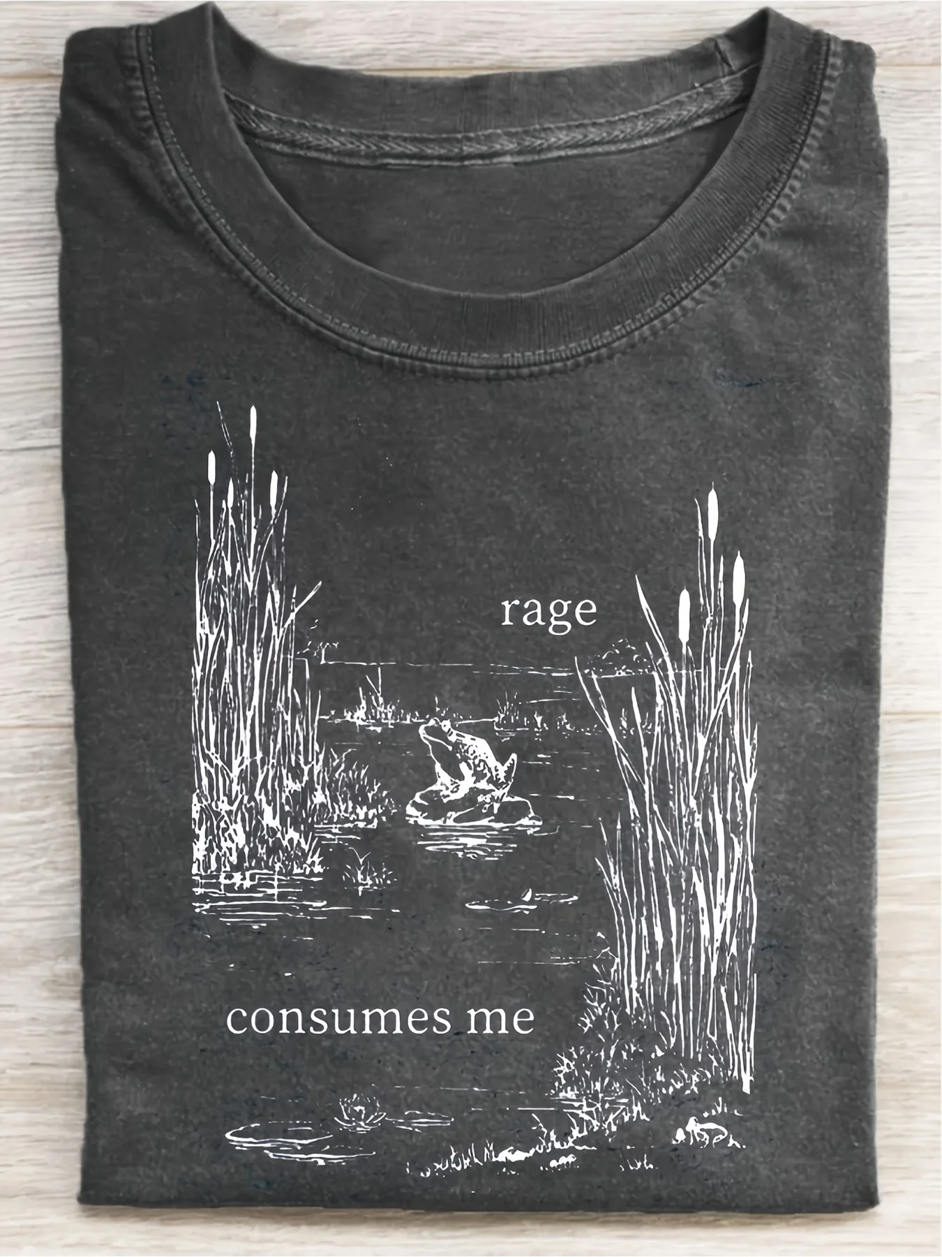 Men'S Vintage T-Shirt with Rage Consumes Me Frog Print Hip Hop Streetwear Style Soft Texture