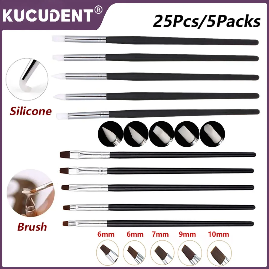 25Pcs/5Sets Dental Resin Brush Pens Shaping Silicone Adhesive Composite Porcelain Teeth Pen Tooth Whitening Dentistry Tools