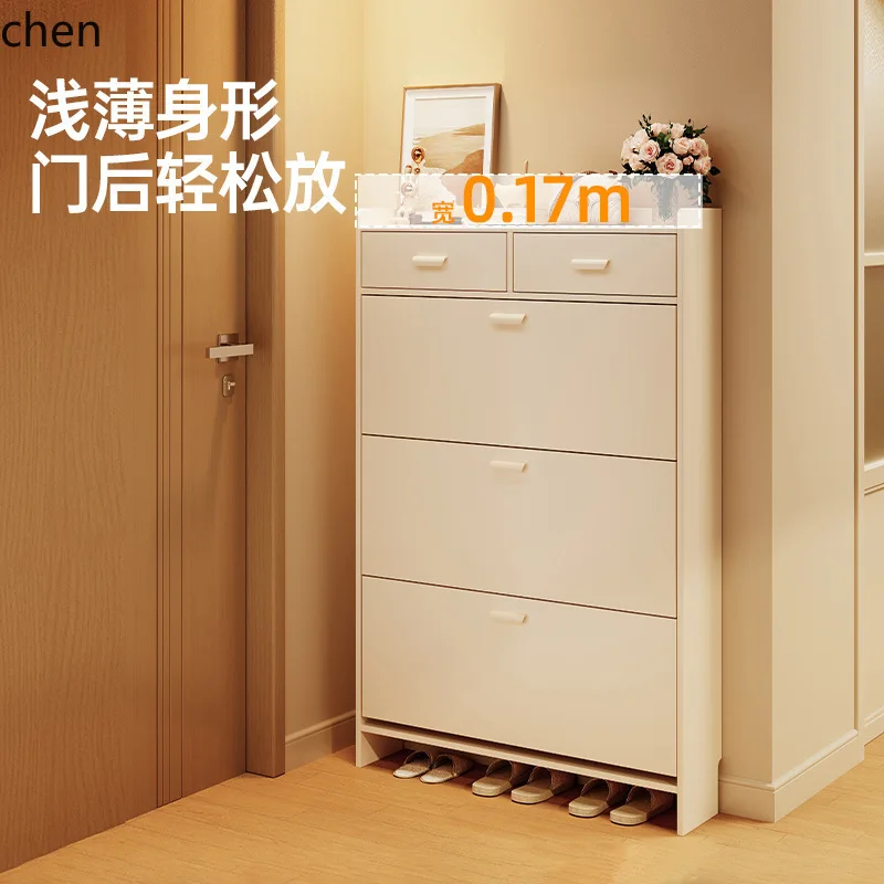 ZML Solid Wood Flip Shoe Cabinet for Home Entrance New Model Large Capacity Hallway Entryway Cabinet