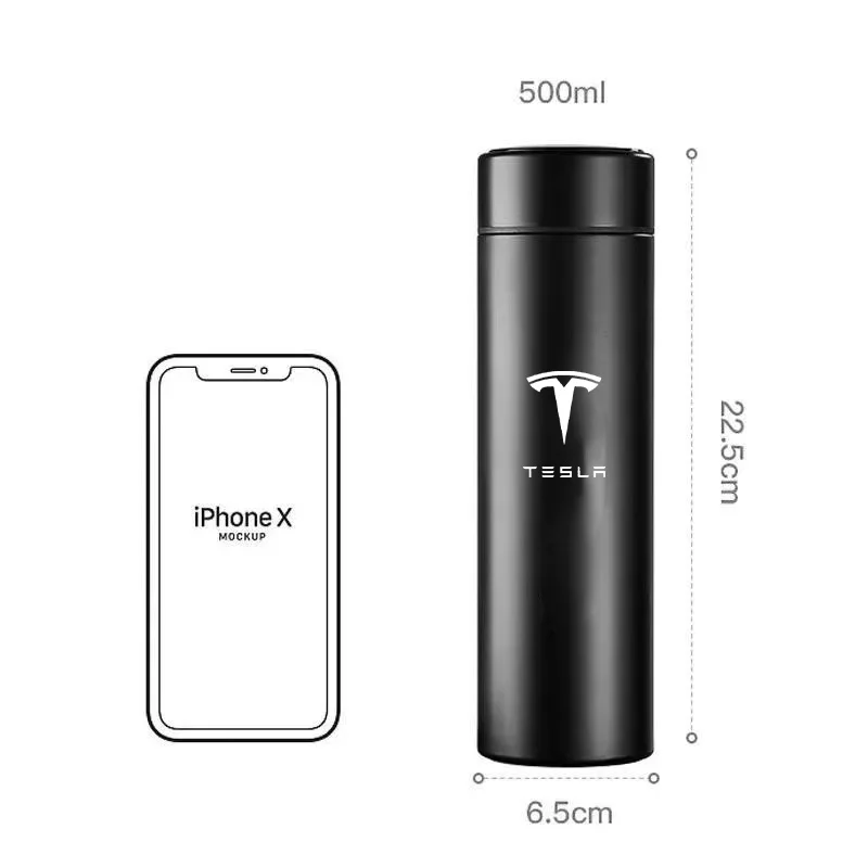 Voor Tesla Model 3 Model S Model X Model Y 304 Rvs Thermos Cup Smart Display Vacuüm Water Cup Auto logo Accessoires