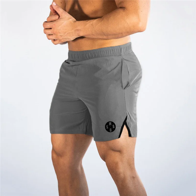 Mens Quick Dry Polyester Running shorts Athletic Gym Workout Shorts With Zipper Pockets Side Split Elastic Waist Summer Training