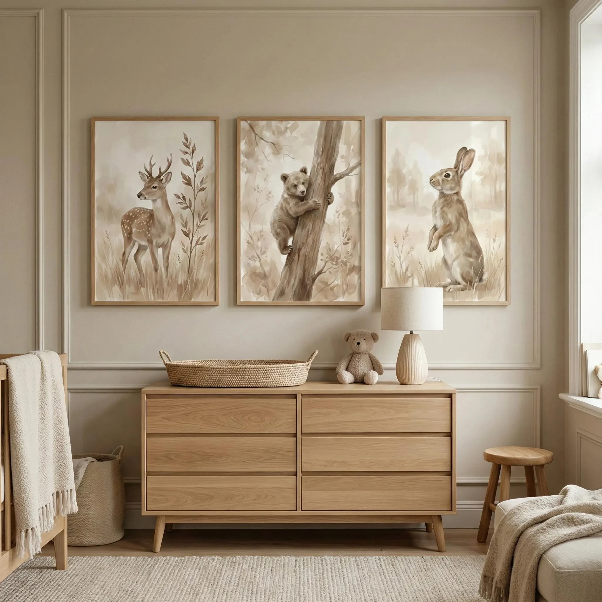Set of 3 Animal Canvas Prints,Baby Deer Bear Rabbit Forest Nursery Wall Art,Minimalist Posters for Kids Bedroom Baby Shower Gift