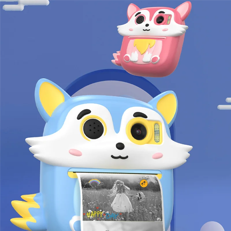 

ABGB-Kids Camera Instant Print 1080P Dual-Lens Selfie Digital Camera With Print Paper And Fox Silicone Case Birthday Gifts