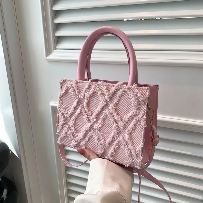 Tote Bag New Trendy Denim Tassel Women's Fashion Handheld Handbag Square Bag Shoulder Crossbody Bag Lady Purse Bag