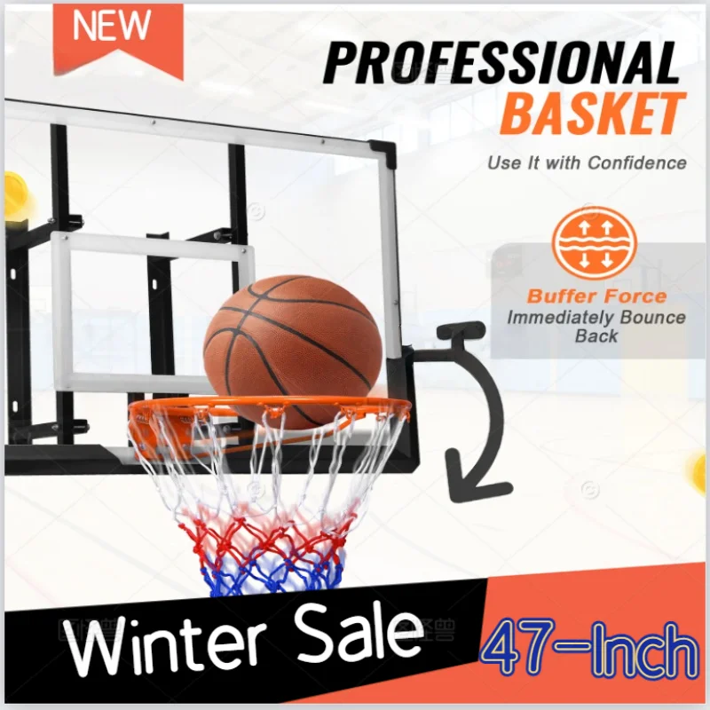 

Wall Mounted Fixed Basketball Hoop 47-Inch Basketball Stand Indoor Outdoor Basketball Hoop Set Basketball Shooting Hoop for Scho