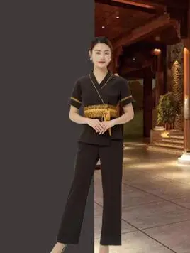 

Thai Style Dark Brown Hotel Welcome Waitress Work Clothes Short-sleeved Summer