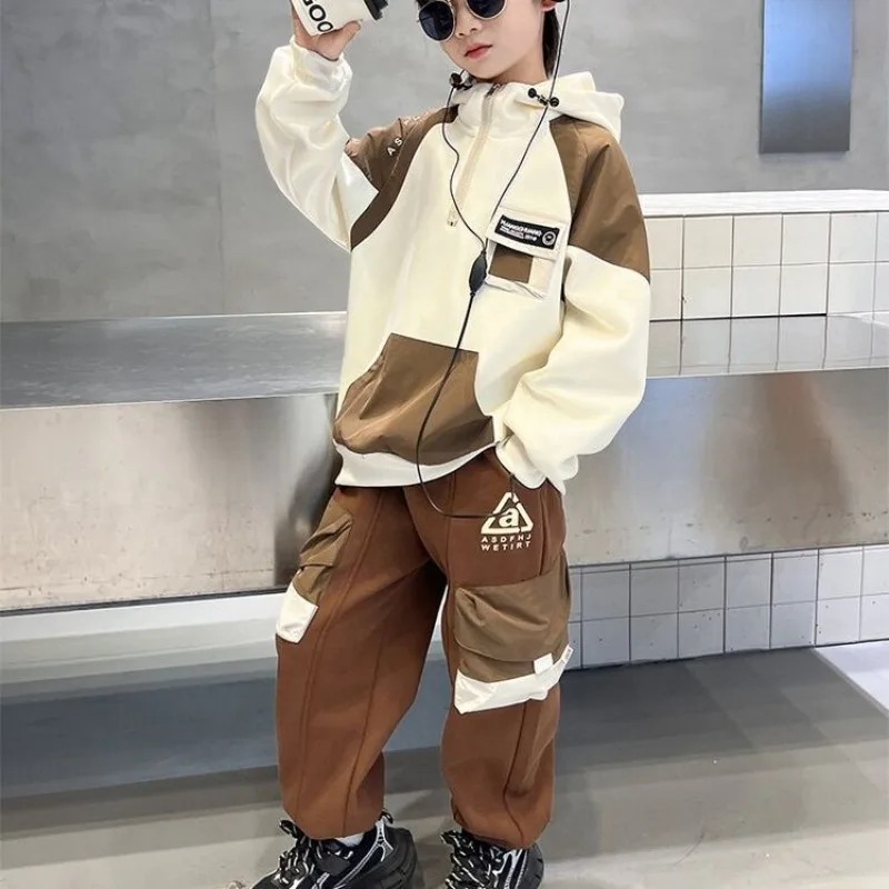 Fleece-Lined Hoodies Set Boys Sets Children Clothing Top Bottom Clothing Junior Boys' Autumn Winter Kids Clothes Child Boy Wear