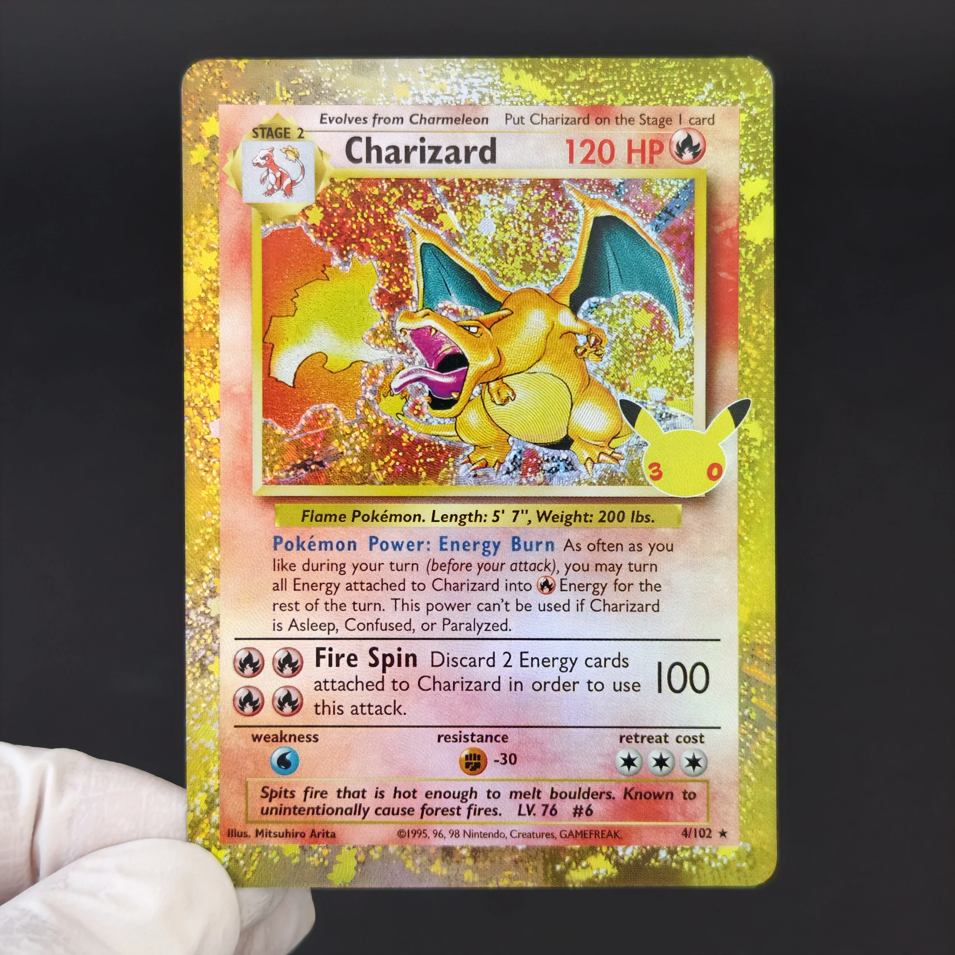 5Pcs Proxy TCG Card PKM 30th Anniversary Full Art Rainbow Holo Card Charizard Classic Game Self Made Single Card