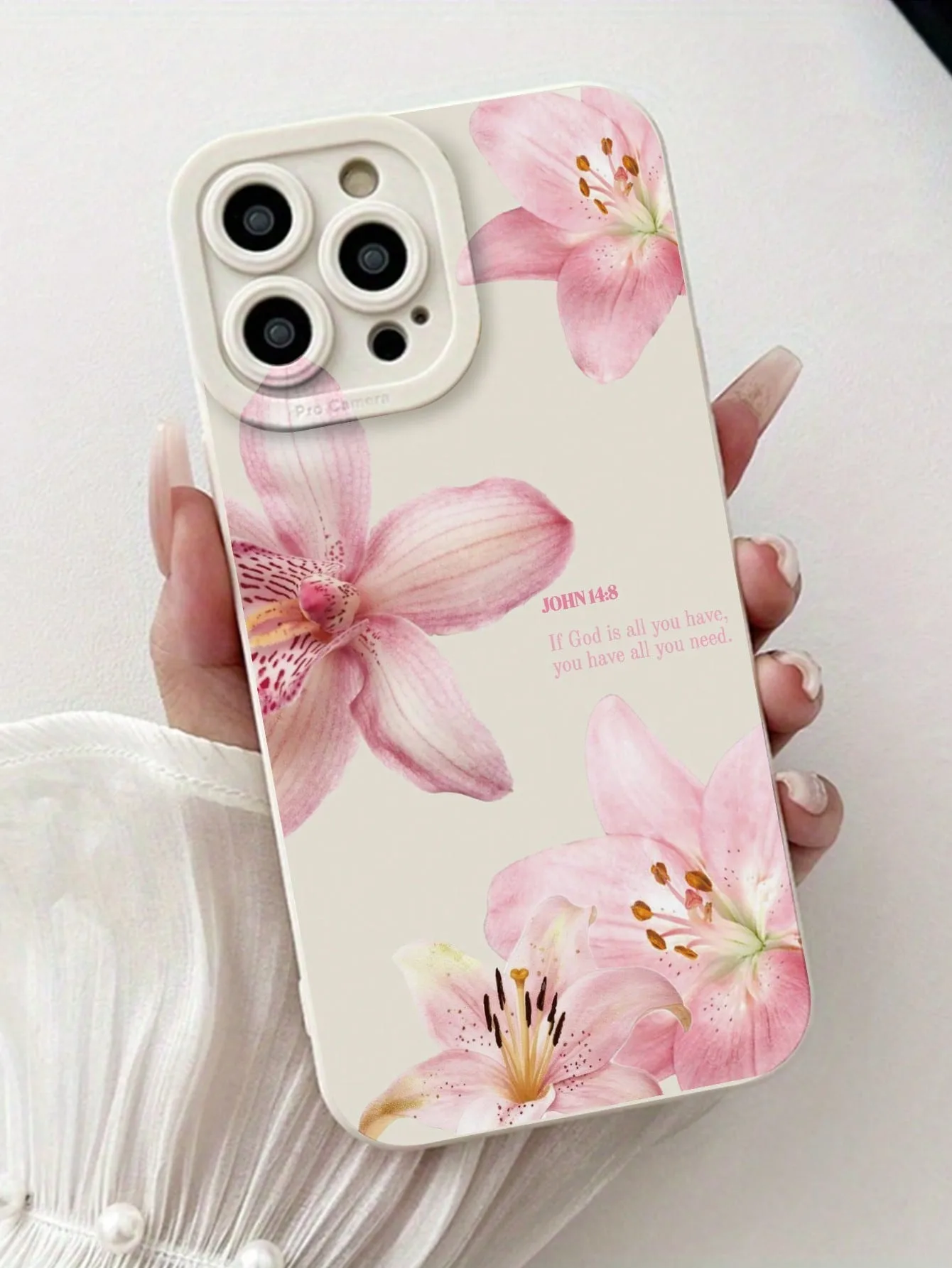 1 Piece of Pink Floral Print Angel Eyes Phone Anti-Drop Protective Case, Suitable for iPhone 17, 16, 15, Plus, Pro, Max Series Phones - Can Be Used as a Gift