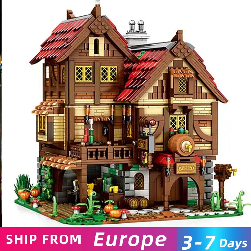 3114PCS Medieval Tavern Building Blocks European Street View Architecture MOC Model Brick Desktop Decoration Kids DIY Toys Gifts