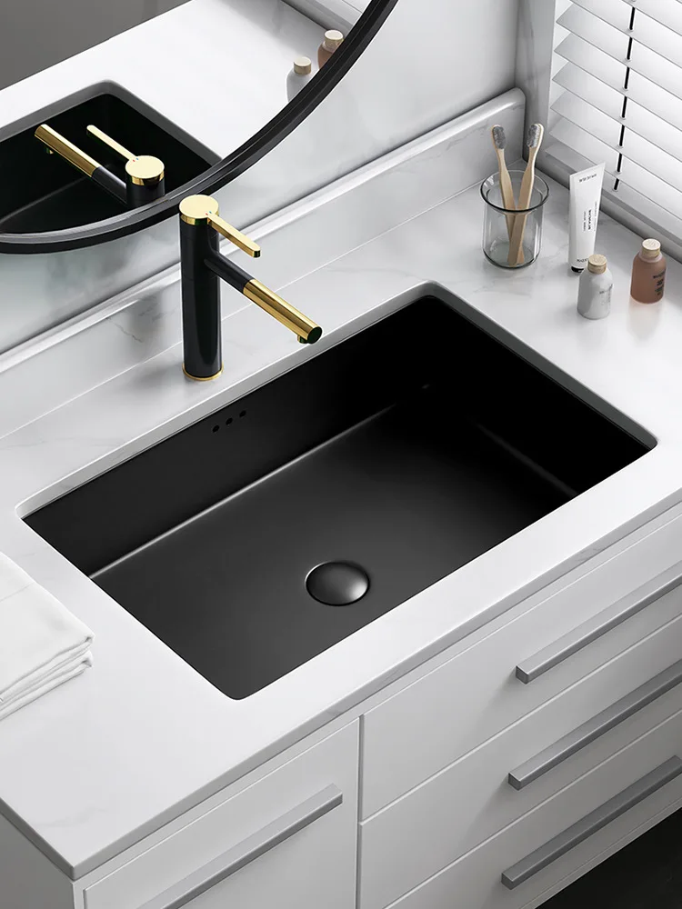 Nordic flat bottom large capacity black matte under the counter basin square embedded