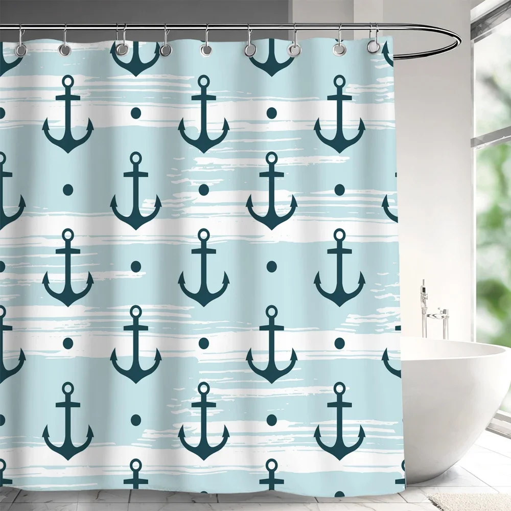 Nordic Ocean Navigation style Shower Curtain，Printing Polyester Bathtub Bathroom Curtain，Home Decoration Curtain With Hooks