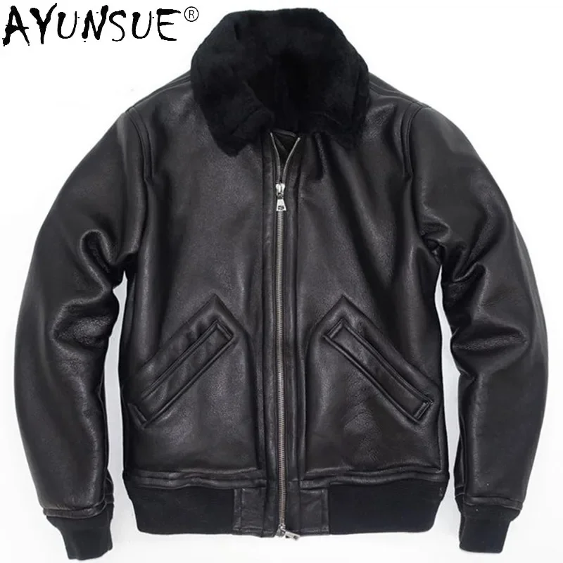 

AYUNSUE 2024 Genuine Sheepskin Winter Jacket Male Leather Jackets Black Warm Nature Real Sheep Fur Coat Men Clothes Veste Homme