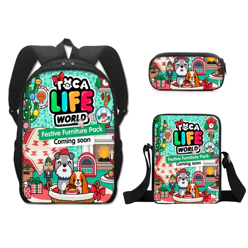 Harajuku Youthful Funny Toca Boca Life 3D Print 3pcs/Set Student Travel bags Laptop Daypack Backpack Shoulder Bag Pencil Case