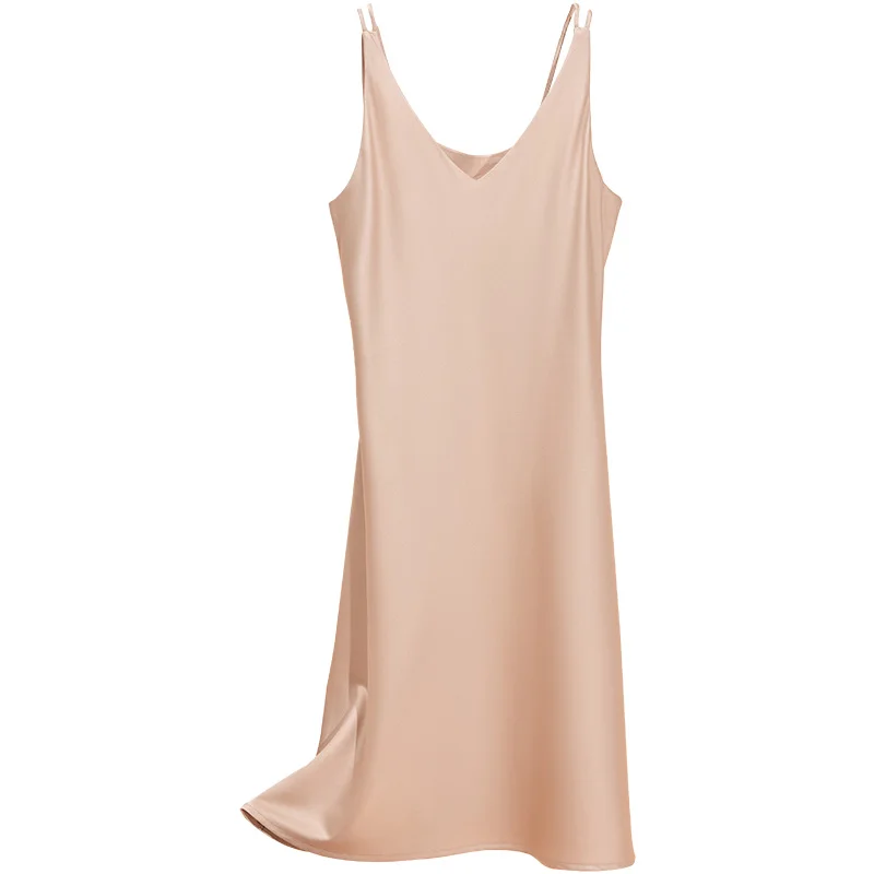 シルクアセテートサテン女性の Dr セクシーなスーツインナー春秋 V-ne シングルピースピュアカラー高品質官能的なスカート