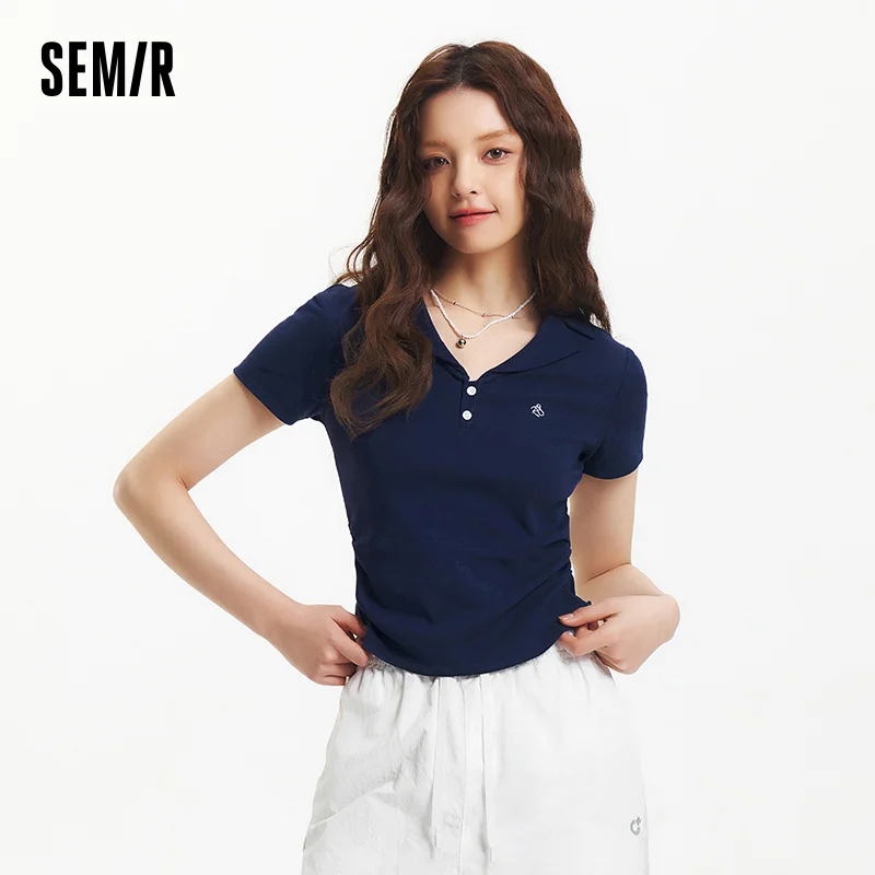 女性用セミルポロシャツ,ショートブレザーの襟,フィットトップ,スリムフィット,シックな衣装,刺embroidered,クールな気分,夏,新品,25