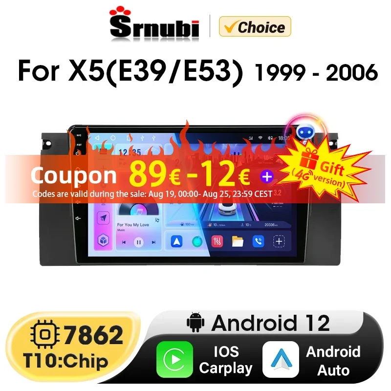 

Srnubi Android 12 Car Radio for BMW X5 E39 E53 1999 - 2006 Multimedia Player 2 Din Carplay Stereo Navigation GPS DVD Autoradio