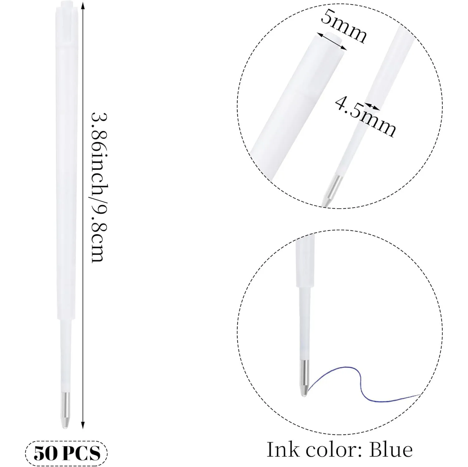 50 PCS Ballpoint Pen Ink Refills for Click Retractable Pens 3.86 Inch Office Supplies 1.0mm