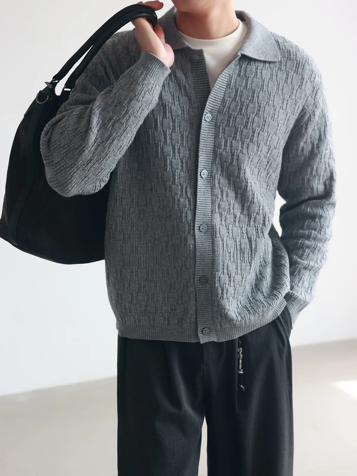 Fashionable Knitted Off-Set Block Pattern Sweater Casual Style Long Sleeve Men's Cardigan Luxury Minimalist Autumn Winter Swe...