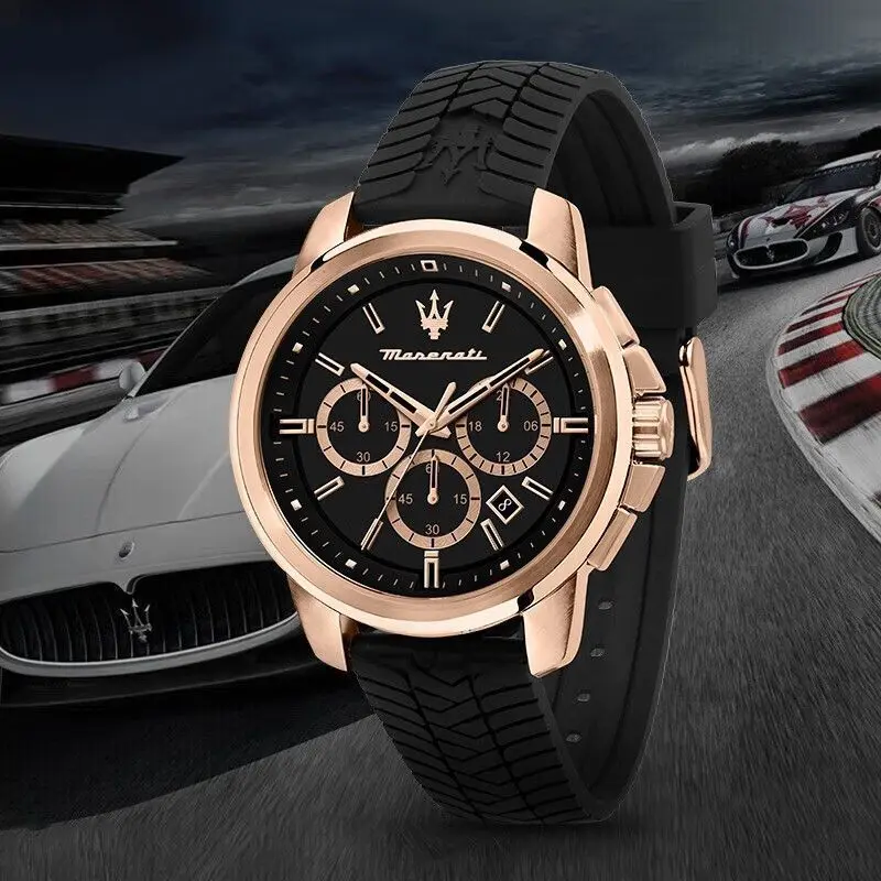 Reloj Maserati Original para hombre, deportivo, serie de éxito de carreras, reloj de moda, reloj de cuarzo, correa de silicona resistente al agua, multifunción