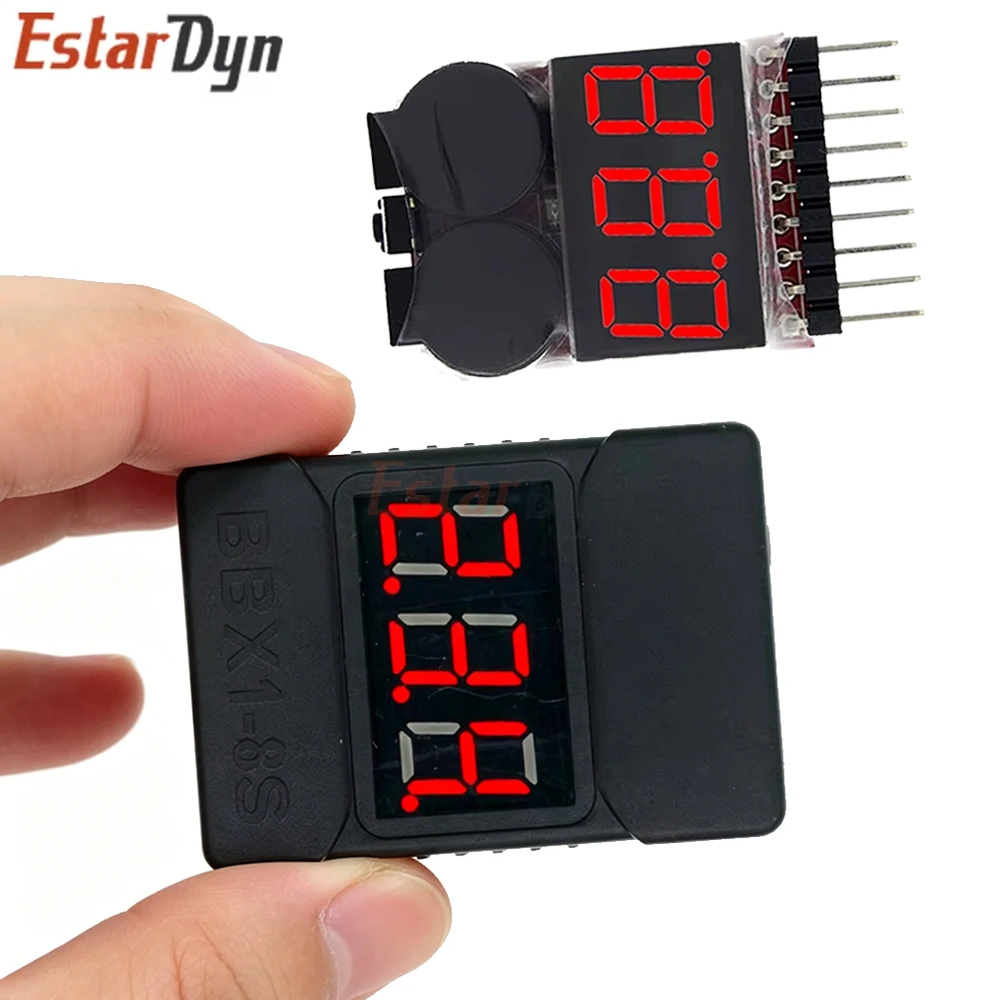 EstarDyn 1-8S Battery Voltage Tester Dual Speakers, Low Voltage Buzzer Alarm for LiPo Li-ion RC Model