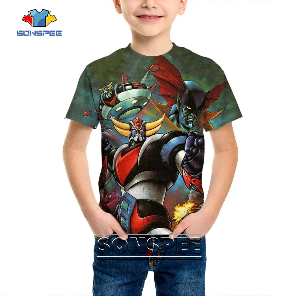 SONSPEE Hot Japanese Anime 3D Print Child T-shirt O-neck Hip Hop Clothing Goldorak Cartoon Kids Tops Shirts Pullover Streetwear