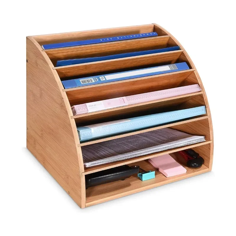 Natural Bamboo Wood Desk File Organizer Office Paper Sorter Desktop Document Storage Shelf Rack for Office Studyroom