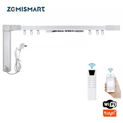 Zemismart New Design WiFi Curtain Motor Tuya Smart Life Customized Electric Curtains Track with RF Remote Alexa Echo Control