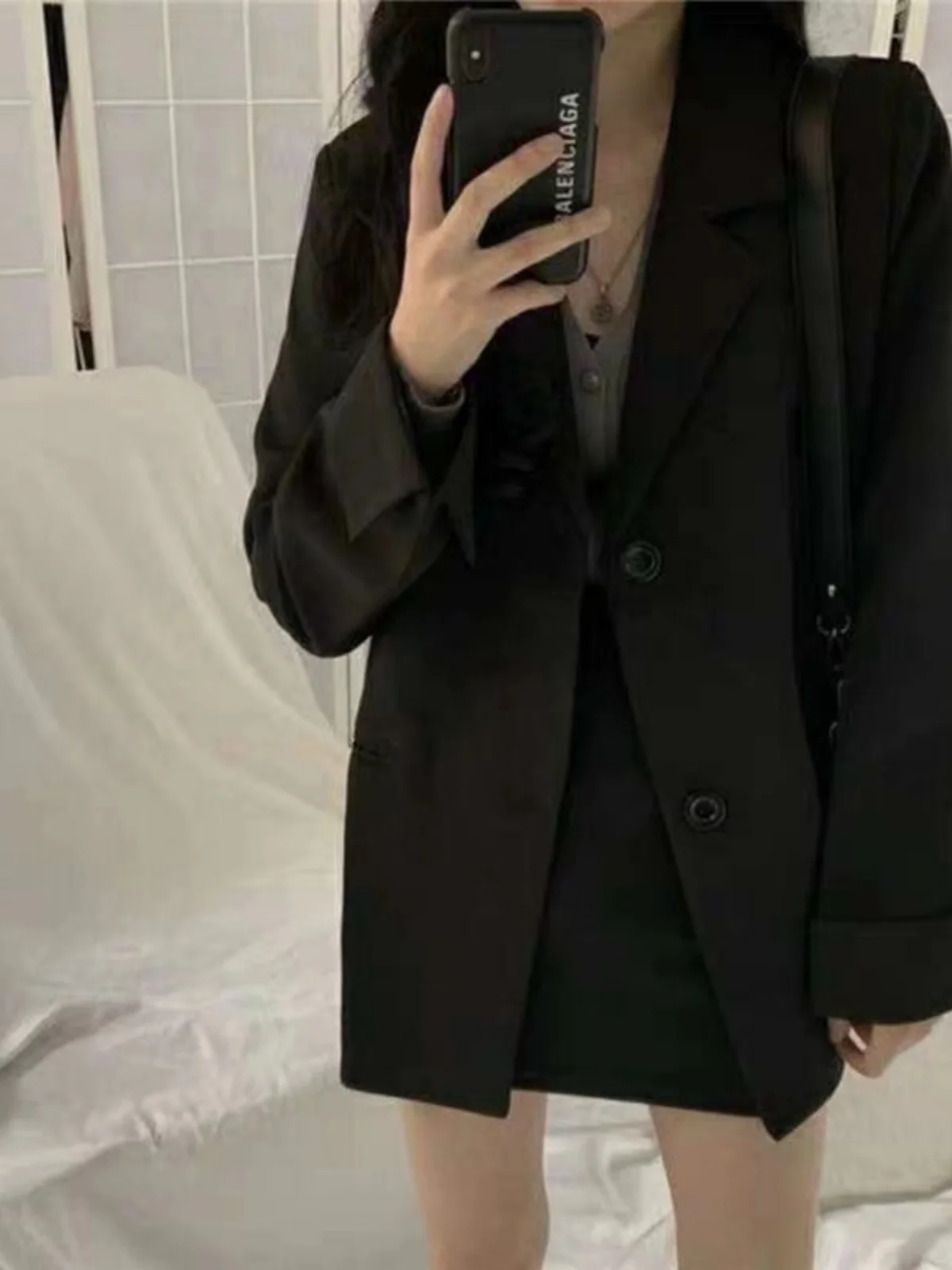 plus Size Casual Bla Suit Jaet Korean Sle Commute Pure Color Long Sve Thin Edition Street Faion Loose Fit Top