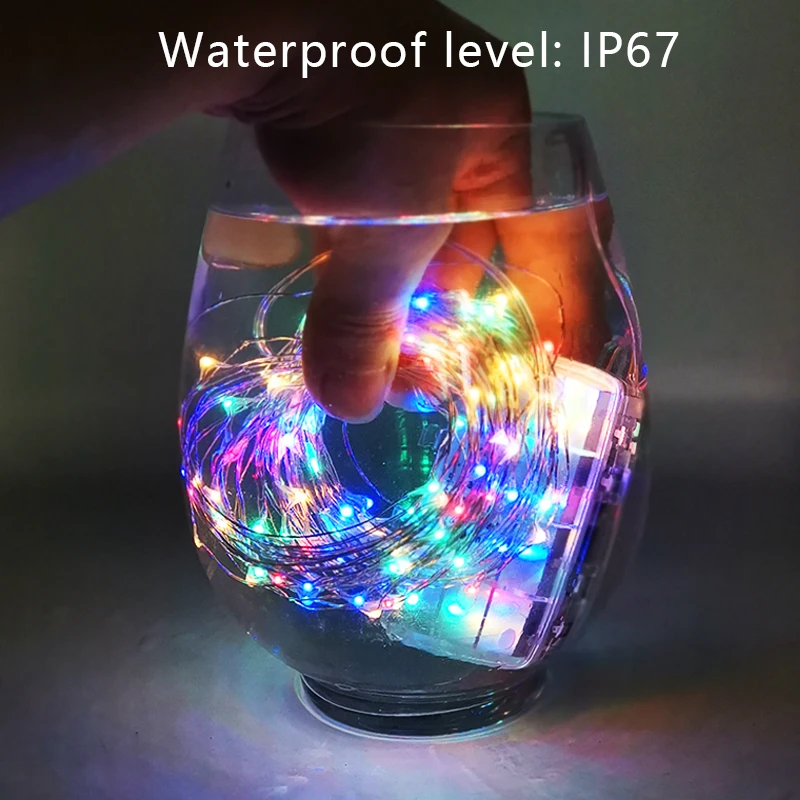 Guirlande électrique résistante à l'eau avec télécommande,chaîne lumineuse LED d'extérieur, décoration pour fête de mariage ou de Noël, fonctionne avec piles, 8 modes