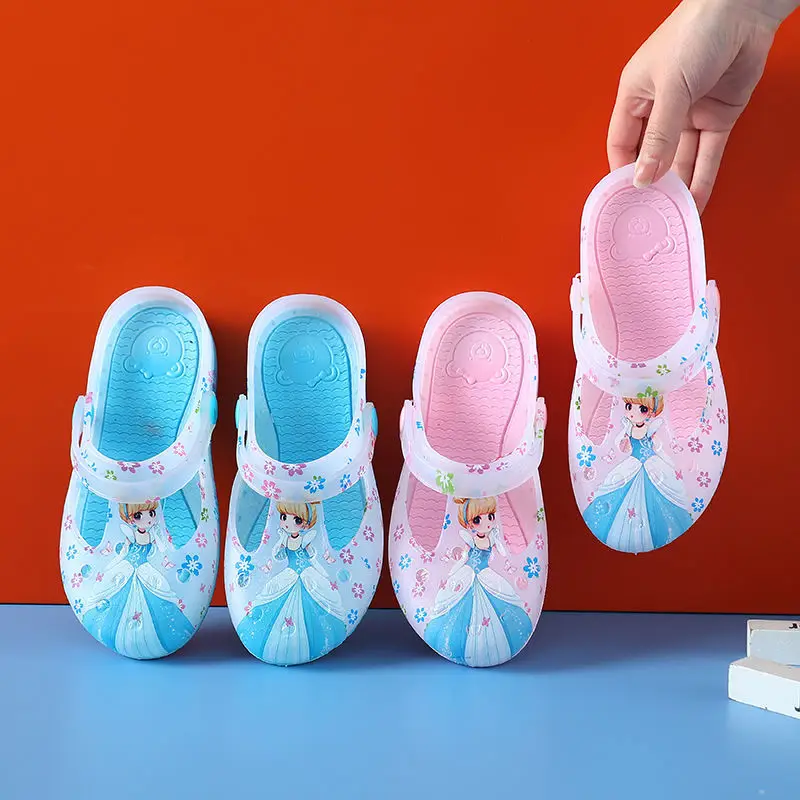 Zapatillas de princesa antideslizantes para niños y niñas, zapatos de playa de jardín, sandalias huecas de fondo suave, rosa y azul, Verano