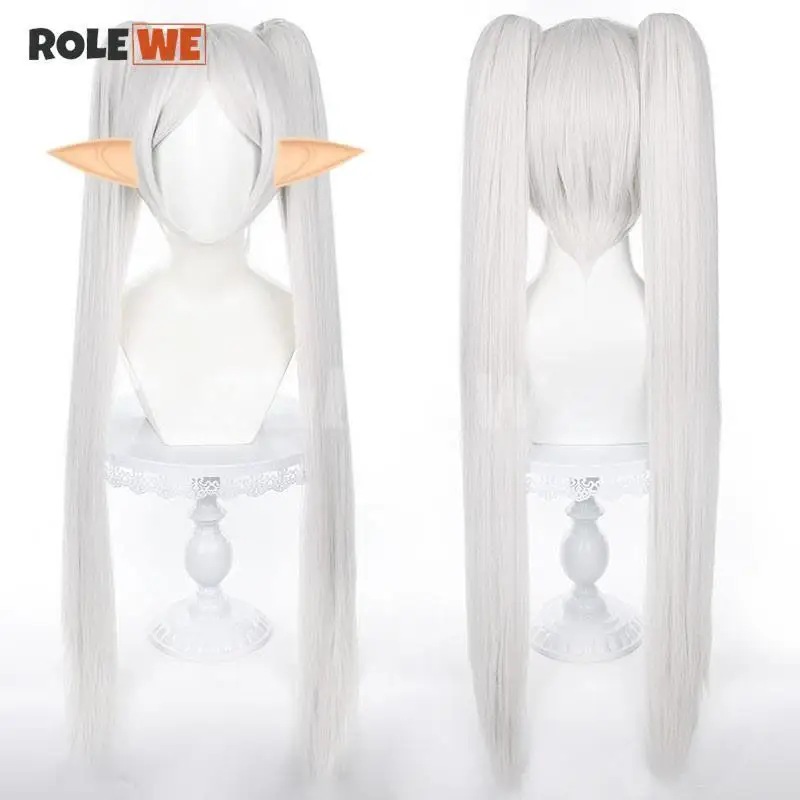 

Anime Frieren At The Funeral Cosplay 90cm Long Wig Heat Resistant Synthetic Hair Comic-Con White Double Ponytail Wigs