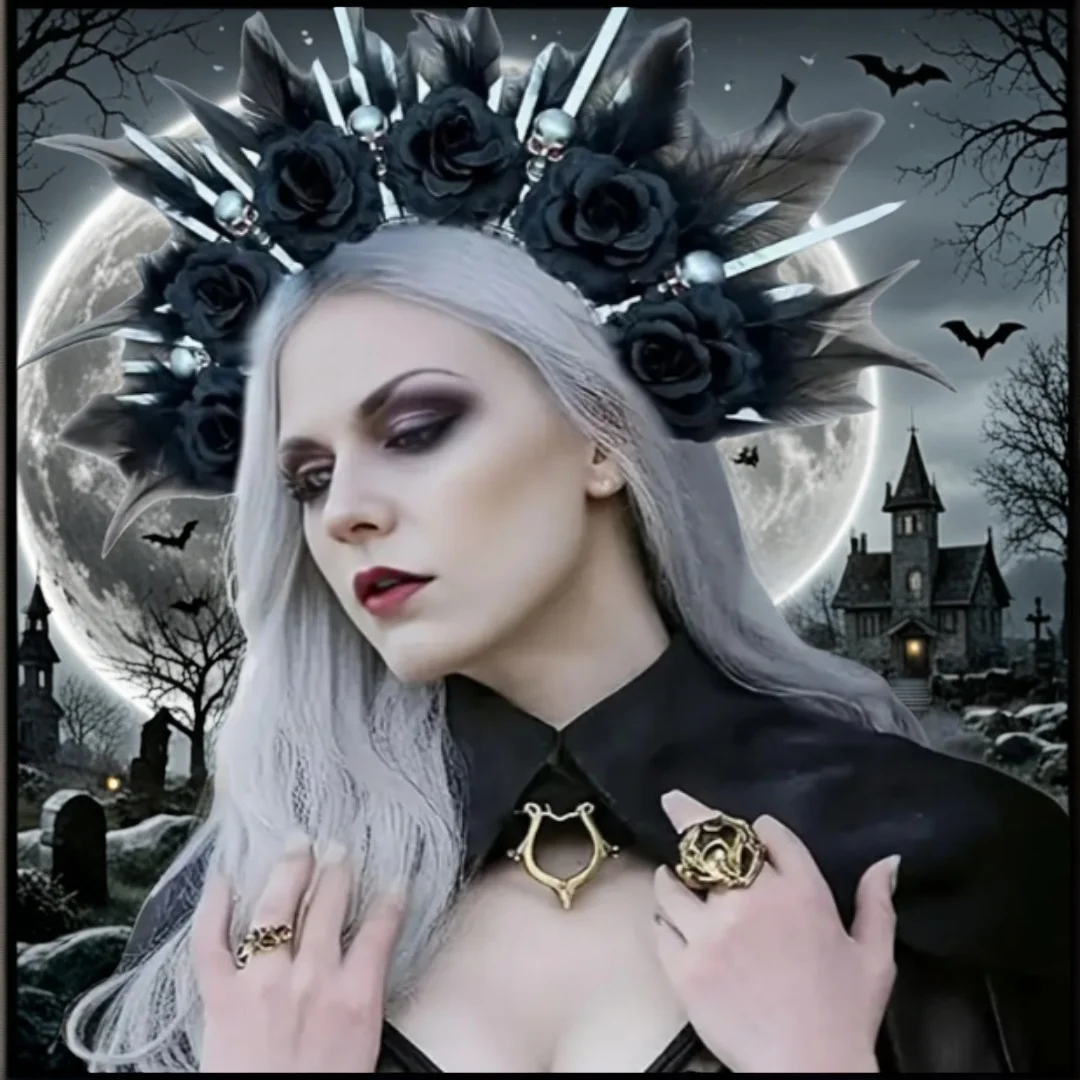 

Goth Skull Halo Crown Baroque Headband Skull Goddess Tiara Crown Day Of Dead Headband For Women Wedding Headpiece Halloween